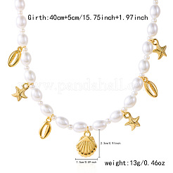 Summer Beach Alloy Shell Shaped Starfish Tassel Plastic Imitation Pearl Beaded Necklaces for Women&nbsp;FS-WGF3BD7-02