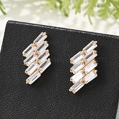 Rhombus Brass Micro Pave Clear Cubic Zirconia Stud Earrings for Women&nbsp;EJEW-G428-04G