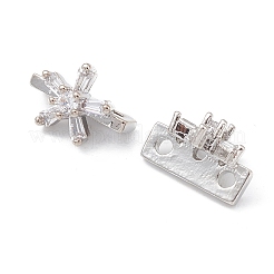 Rack Plating Brass Pave Clear Cubic Zirconia Flower Slide Charms&nbsp;KK-G464-01P