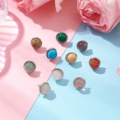 Half Round Natural & Synthetic Mixed Stone Cabochon Map Pins&nbsp;AJEW-TB00019