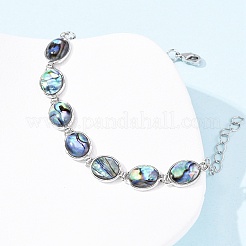 Brass Abalone Shell Link Bracelets&nbsp;BJEW-C126-01