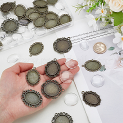 30Pcs 4 Styles Tibetan Style Oval Alloy Pendant Cabochon Settings&nbsp;TIBEP-GA0001-05