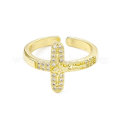 Clear Cubic Zirconia Crucifix Cross Open Cuff Ring&nbsp;RJEW-I091-13G