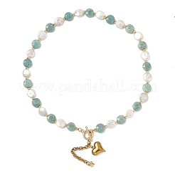 Natural Amazonite & Keshi Pearl Coin Beaded Necklaces for Women&nbsp;NJEW-JN06666