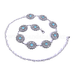 Alloy with Synthetic Turquoise Oval Flower Link Chain Waist Chains for Women&nbsp;FS-WG10943-01