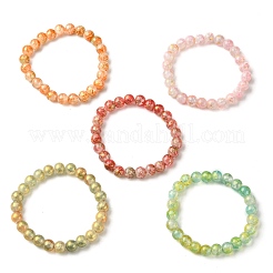 5Pcs 5 Color Crackle Glass Round Beaded Stretch Bracelets Set&nbsp;BJEW-JB09695-02