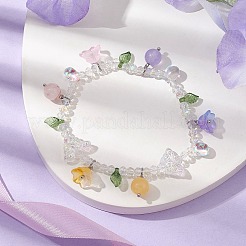 Dyed Natural Mixed Stone & Glass Beaded Stretch Bracelet with Flower Charms&nbsp;BJEW-JB10176-04