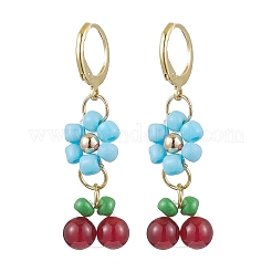 Natural Carnelian Beads & Glass Seed Dangle Hoop Earrings&nbsp;EJEW-MZ00309-01