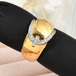 Brass Micro Pave Clear Cubic Zirconia Open Cuff Rings for Women&nbsp;RJEW-R011-03G-02
