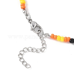 Halloween Black Alloy Enamel Pumpkin Skull Cat Shape Pendant Glass Seed Beaded Necklaces for Women&nbsp;NJEW-JN05579