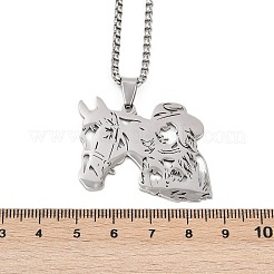 Horse & Cowboy 201 Stainless Steel Hollow Pendant Necklaces for Men Women&nbsp;NJEW-K283-15P