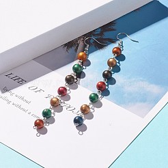 Imitation Tiger Eye Round Beaded Long Tassel Dangle Earrings&nbsp;EJEW-JE04763
