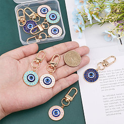 8Pcs 4 Colors Round Evil Eye Rhinestone Enamel Pendant Decorations&nbsp;HJEW-GL0001-09