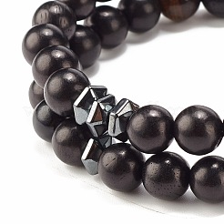 2Pcs 2 Style Natural Wood & Tiger Eye & Synthetic Hematite Stretch Bracelets Set&nbsp;BJEW-JB07940