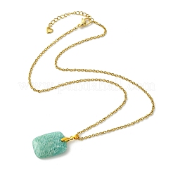 Natural Amazonite Rectangle Pendant 304 Stainless Steel Cable Chain Necklaces&nbsp;NJEW-JN06210-03