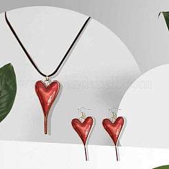 Heart Alloy Enamel Dangle Earrings & Pendantt Necklaces Sets for Women&nbsp;FS-WGEE934-01