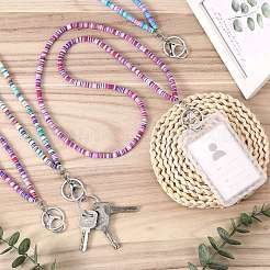 4Pcs 4 Colors Handmade Polymer Clay Bead Name Card Lanyard&nbsp;NJEW-SW00041