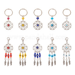 Woven Net/Web with Feather Tibetan Style Alloy Pendant Decorations&nbsp;HJEW-KS0001-03