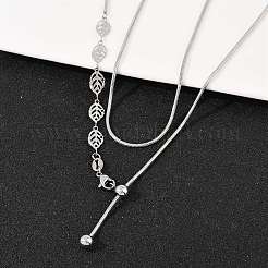 Adjustable 304 Stainless Steel Leaf Link Slider Lariat Necklaces for Women&nbsp;NJEW-B133-01P