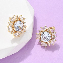 Brass Micro Pave Clear Cubic Zirconia Stud Earrings&nbsp;EJEW-C139-08G