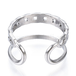 Non-Tarnish 304 Stainless Steel Curb Chains Shape Open Cuff Ring&nbsp;RJEW-N040-03