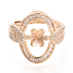 Oval Brass Micro Pave Clear Cubic Zirconia Adjustable Ring Settings&nbsp;KK-T076-69G