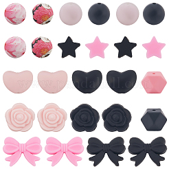 68Pcs 14 Styles Printed Silicone Focal Beads&nbsp;SIL-PA0001-14