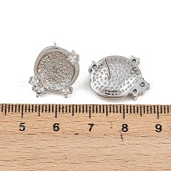 Brass Micro Pave Clear Cubic Zirconia Flat Round Stud Earring Findings&nbsp;KK-H524-08P