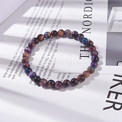 6.5mm Natural Galaxy Tiger Eye Round Beads Stretch Bracelet for Women&nbsp;BJEW-JB07292