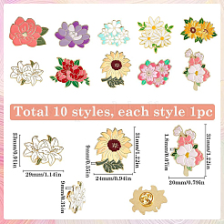 10Pcs 10 Styles Creative Flower Zinc Alloy Brooches&nbsp;JEWB-SC0001-47