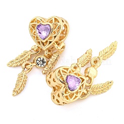 Rack Plating Alloy Pave Violet Rhinestone Heart with Feather European Dangle Charms&nbsp;FIND-B034-19G-03