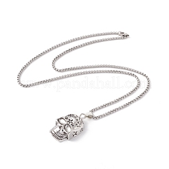 Alloy Skull with Star Pendant Necklace with 201 Stainless Steel Box Chains&nbsp;NJEW-E016-11AS