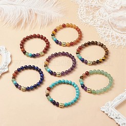 7Pcs 7 Style Natural & Synthetic Mixed Gemstone Stretch Bracelets Set with Alloy Buddha Head Beaded&nbsp;BJEW-JB08783