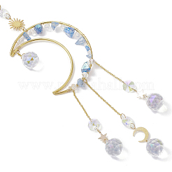 Nuggets Natural Quartz & Brass Moon Hanging Suncatchers&nbsp;HJEW-JM04253-04
