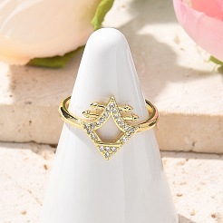 Brass Micro Pave Clear Cubic Zirconia Cuff Finger Rings for Women&nbsp;RJEW-U033-06G