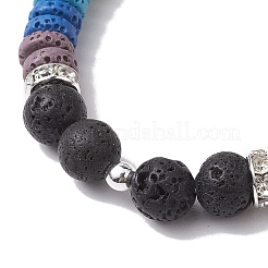 Disc 7-Color Natural Lava Rock & 8mm Round Shell Pearl Beaded Stretch Bracelets for Women Men&nbsp;BJEW-JB10330-02