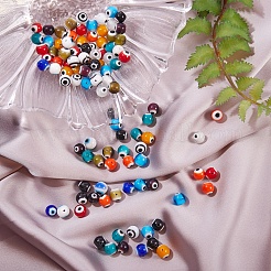 120Pcs 12 Colors Handmade Evil Eye Lampwork Round Bead Strands&nbsp;LAMP-SZ0001-11