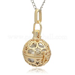 Golden Tone Brass Hollow Round Cage Pendants&nbsp;KK-J226-08G