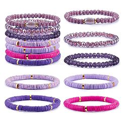7Pcs 7 Style Handmade Polymer Clay Heishi Surfer Stretch Bracelets Set&nbsp;BJEW-SW00073-05