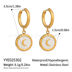 304 Stainless Steel Flat Round with Moon Pendant Hoop Earrings for Women&nbsp;FB1045-1