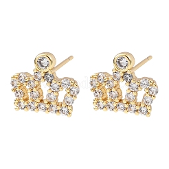 Crown Brass Micro Pave Clear Cubic Zirconia Stud Earrings&nbsp;EJEW-H178-13G