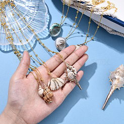 7Pcs 7 Styles Electroplated Natural Shell Pendant Brass Satellite Chain Necklaces&nbsp;NJEW-YW00003