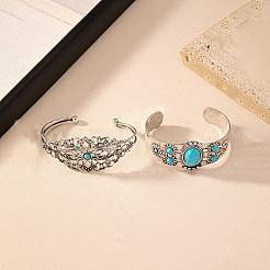 2Pcs 2 Styles Alloy with Synthetic Turquoise Cuff Bangles for Women&nbsp;FS-WG25D7B-01
