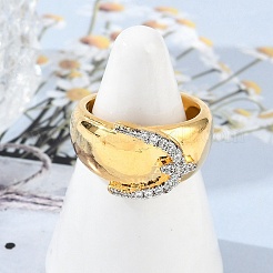 Brass Micro Pave Clear Cubic Zirconia Open Cuff Rings for Women&nbsp;LS-RJEW-R011-03G-02