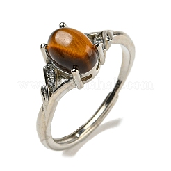 Oval Natural Tiger Eye Adjustable Rings&nbsp;RJEW-Q818-01P-10A