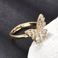 Brass Micro Pave Clear Cubic Zirconia Cuff Open Ring&nbsp;CU-CBA5C10-10G