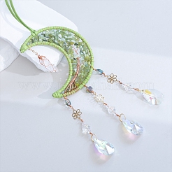 Natural Peridiot Chips Moon with Tree of Life Pendant Decorations&nbsp;TREE-PW0003-14