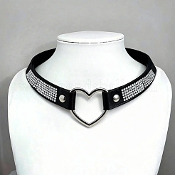 Punk-style Black Imitation Leather Crystal Rhinestone Chocker Necklaces&nbsp;NJEW-CL0001-30
