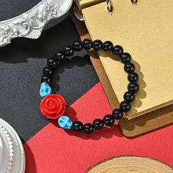 Halloween Theme 8.5mm Synthetic Black Stone Beaded Stretch Bracelets&nbsp;BJEW-JB10882-02