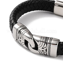 Men's Braided Black PU Leather Cord Bracelets&nbsp;BJEW-K243-13AS